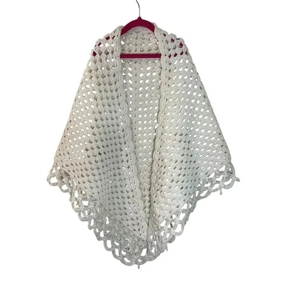 Unbranded Other - Girls Crochet Ivory White Cape Open Sweater Formal Evening Neutral Pull On Kid